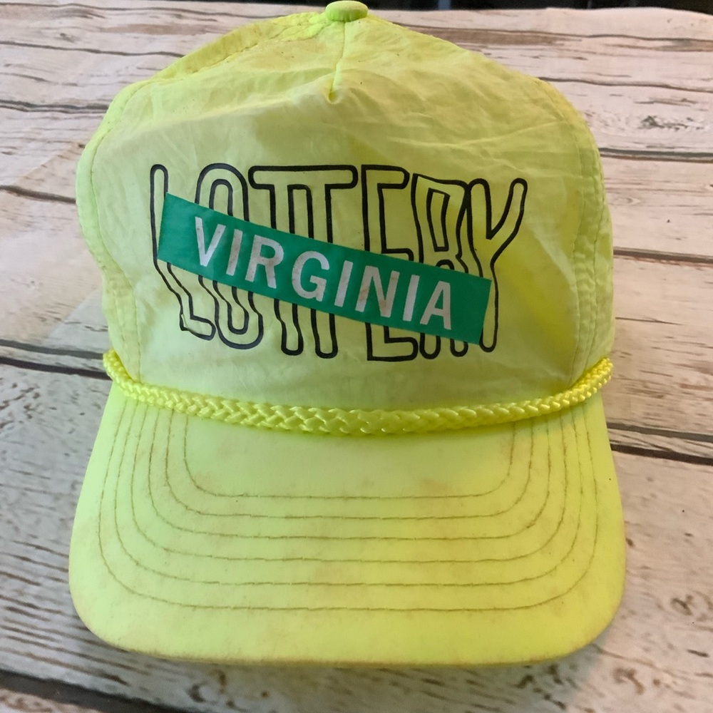 Vintage 90s Virginia Lottery Snapback Hat Neon Yellow Fluo Graphic Cap VA Lotto